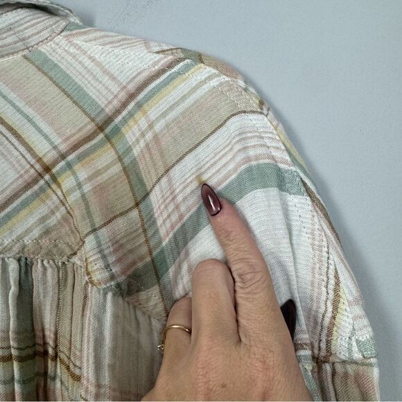 FREE PEOPLE | Nordic Oversized Plaid Button-Up Tunic Shirt Women’s Size Small - Picture 11 of 11